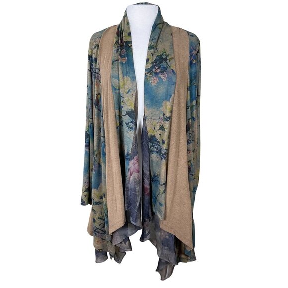 Soft Surroundings Tea Gardens 3/4 Sleeve Floral Layered Waterfall  Topper XL - Picture 1 of 10